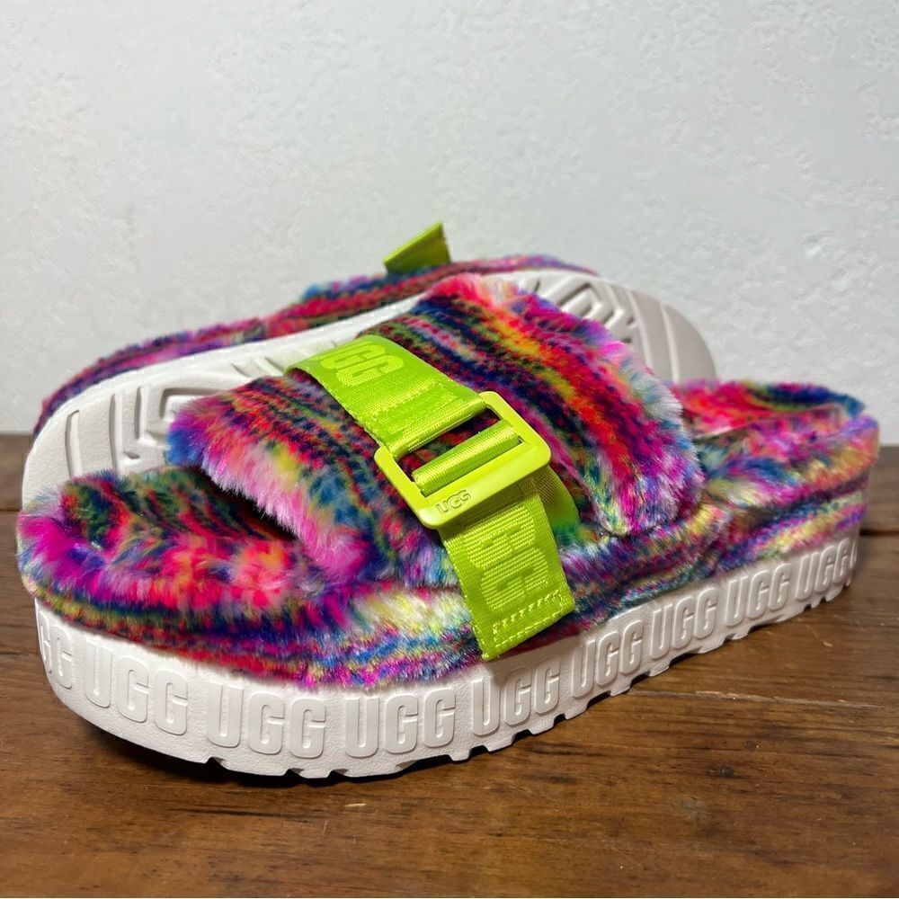 Ugg Fluffita Pixelate Flatform Slide Slippers Multi Color Womens‎ 7 8 9